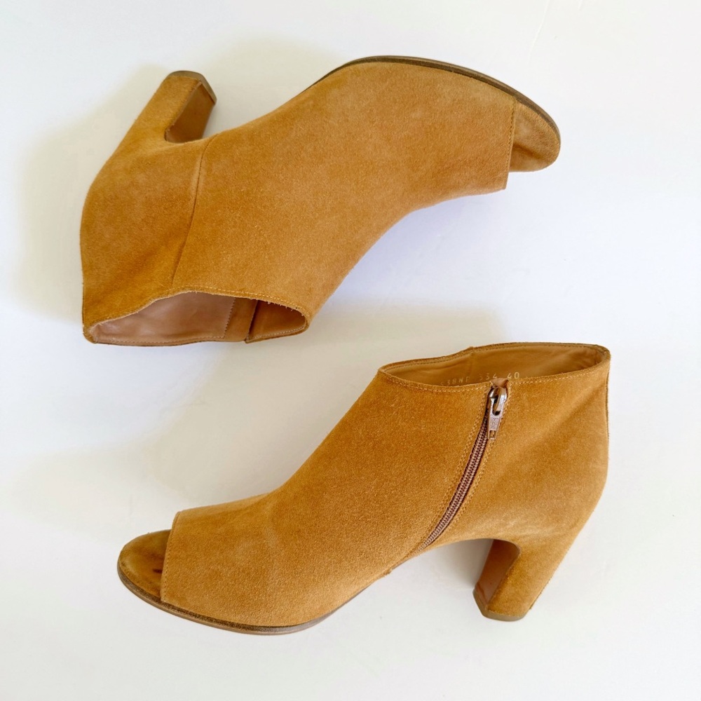 MAISON MARTIN MARGIELA TAN BROWN SUEDE PEEP TOE CHUNKY HEEL ANKLE BOOTS - Picture 3 of 10
